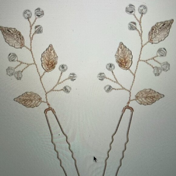 Bridal Hair Pieces, Set of 2, Imitation Crystal, Rose Gold Color - Picture 2 of 4